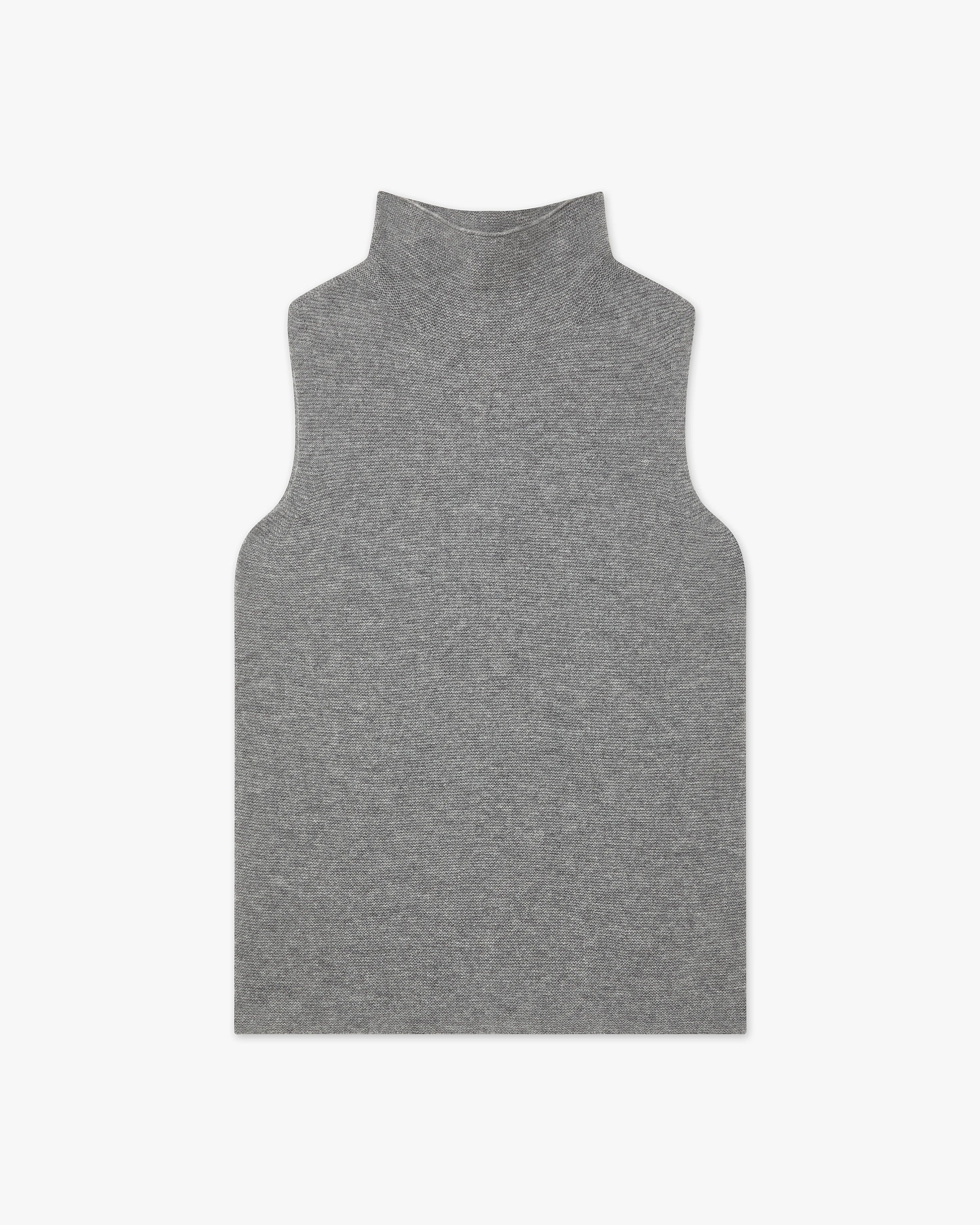 Soffio Mock Neck Top - Medium Grey Cashmere