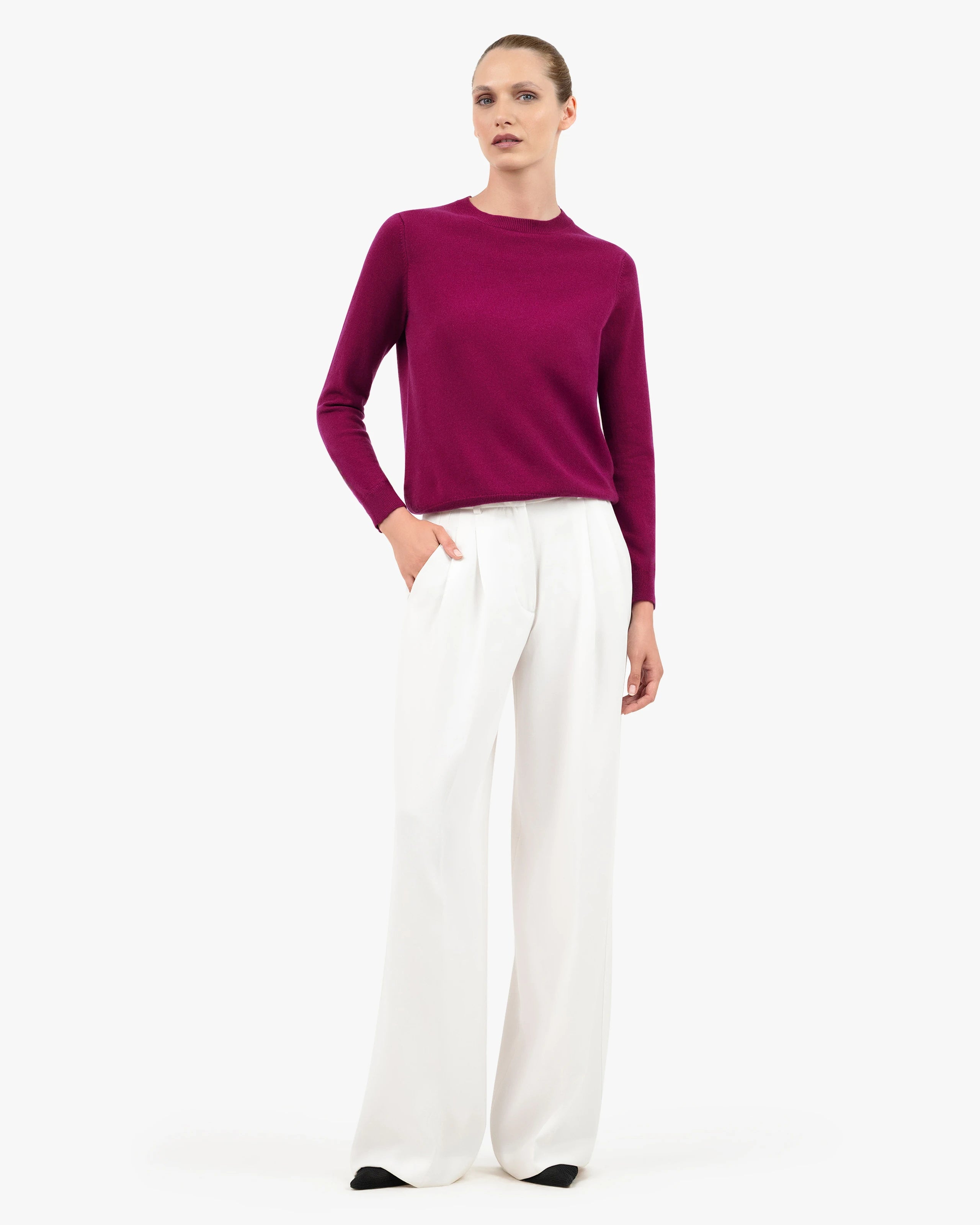 Women's Tribeca Crew Neck Sweater - Magenta Cashmere