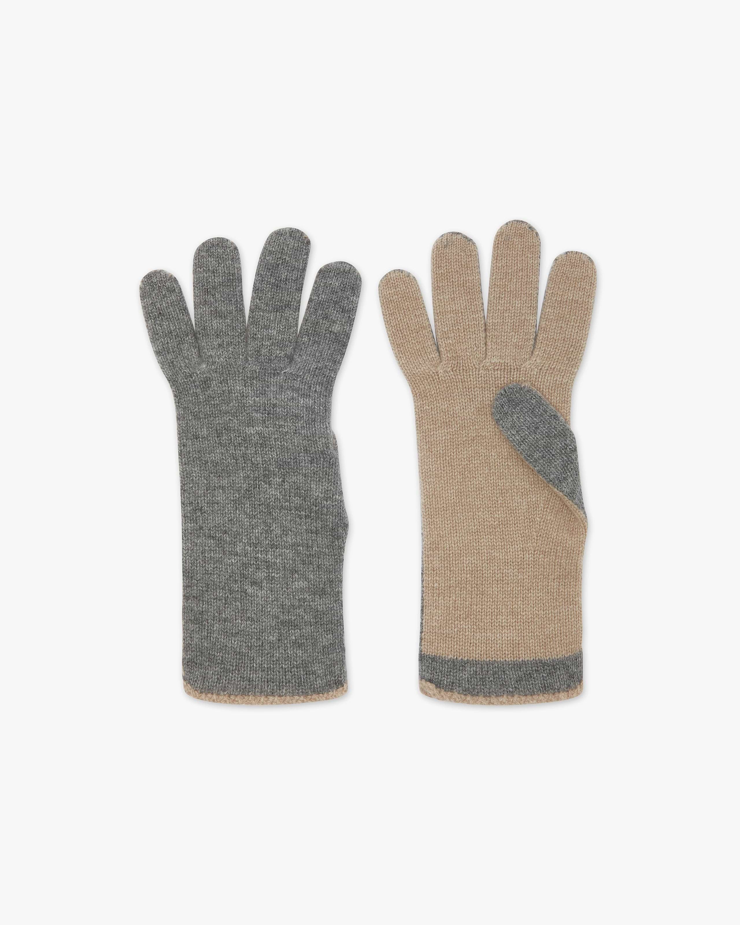 Two-Tone Kaschmir Handschuhe Damen - Mittelgrau